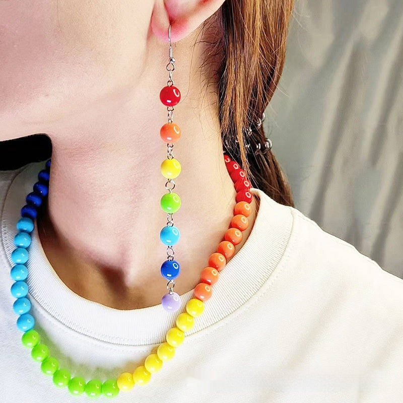 Bold & Bright Rainbow Pride Bead Necklace & Earring Set