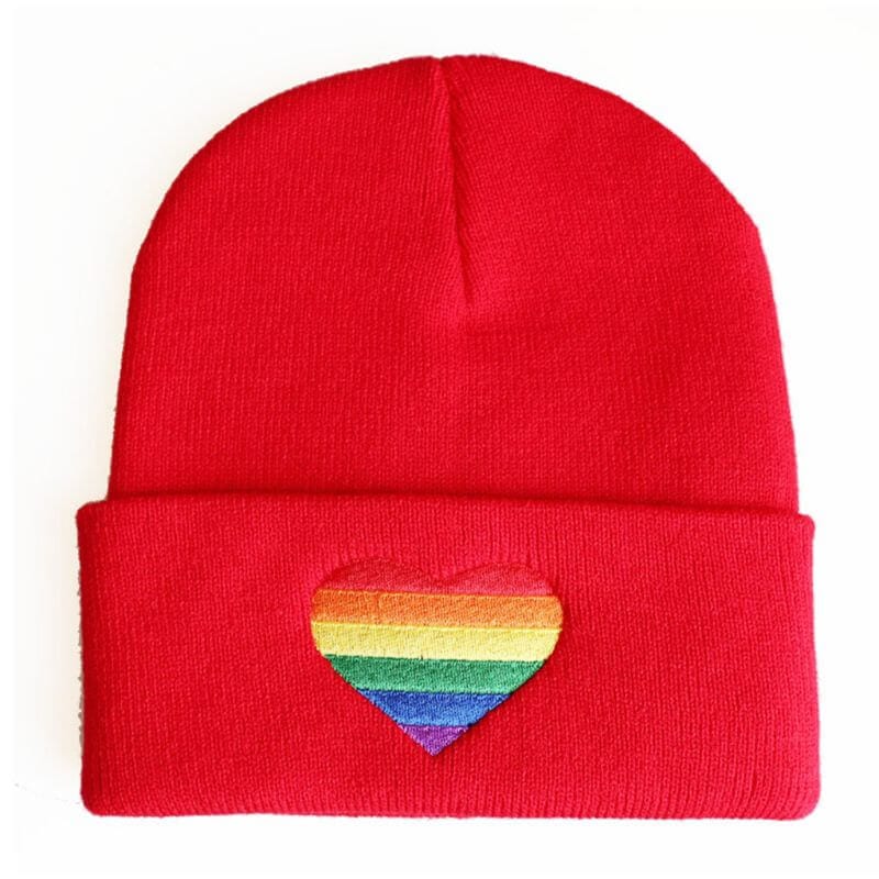 Rainbow Heart Embroidered Knit Hat | Pride Colors Beanie | LGBT+ Merch beanie, hat, hats', winter winter thepridecolors