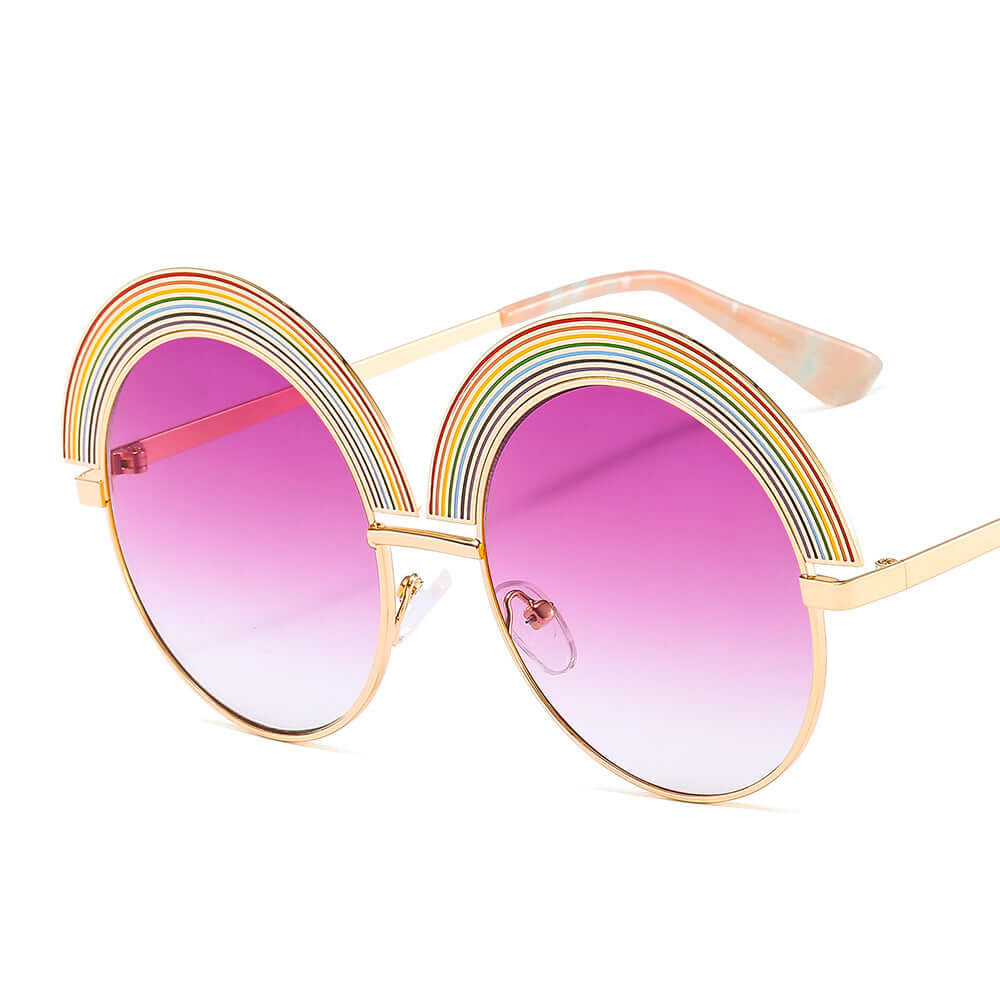 Metal Rainbow Round Frame Sunglasses merch accessories thepridecolors