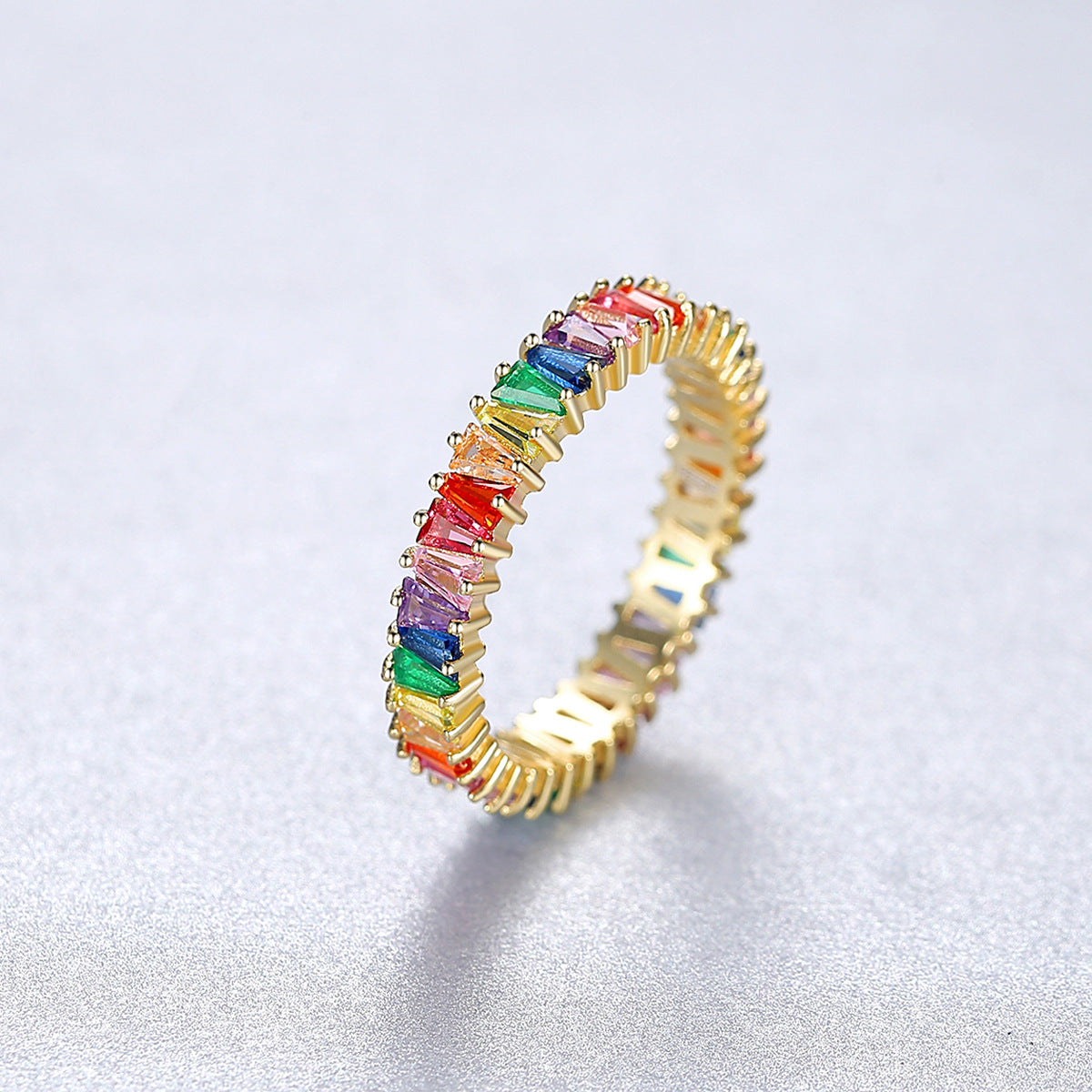 18k Gold European Beauty Ring with Retro Rainbow Gemstones
