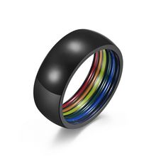 Black, Gold, and Polished Titanium Steel Rainbow Pride Colors Ring (Bonus Offer Product)