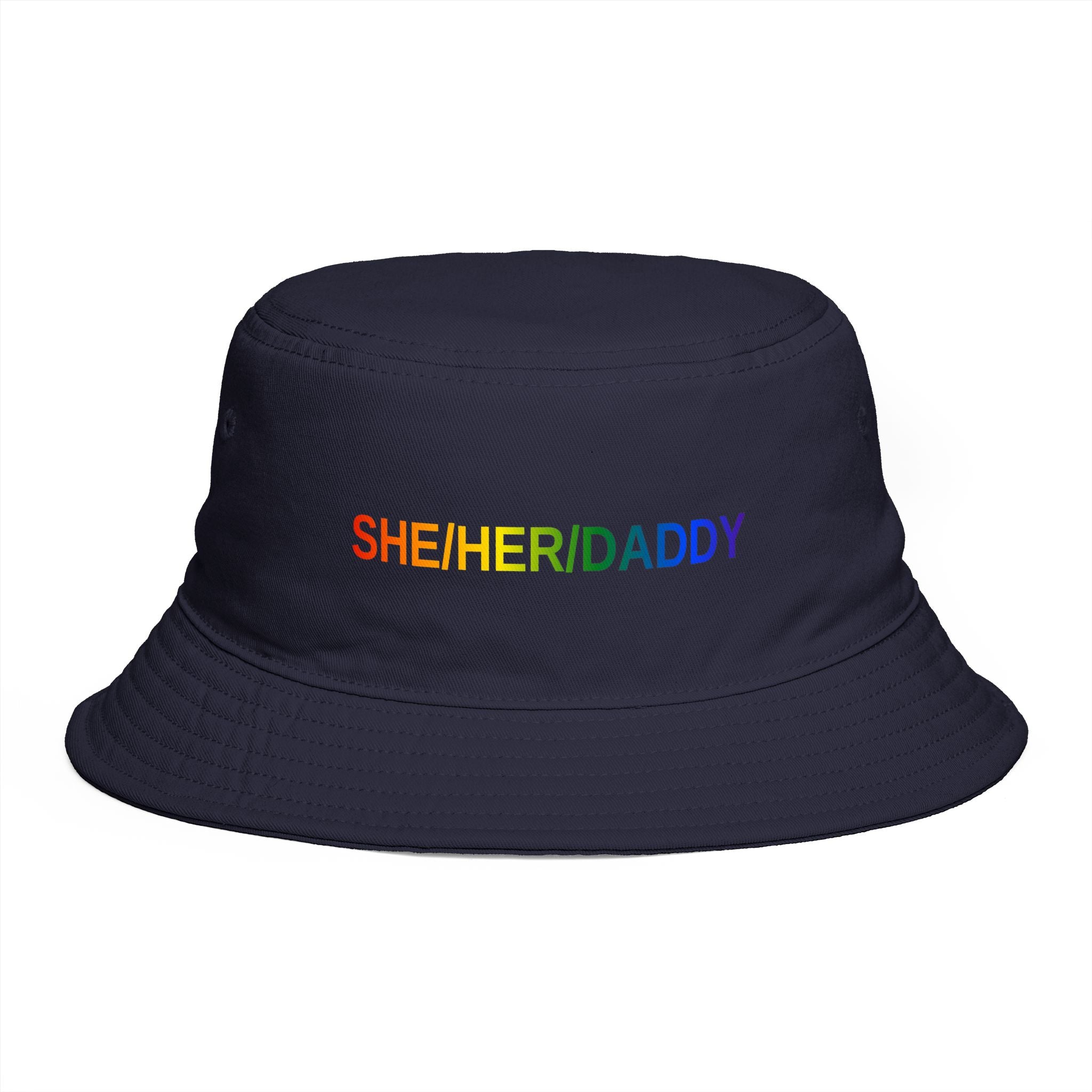 Pronoun Rainbow Bucket Hat — "SHE/HER/DADDY" Embroidered Pride Accessory