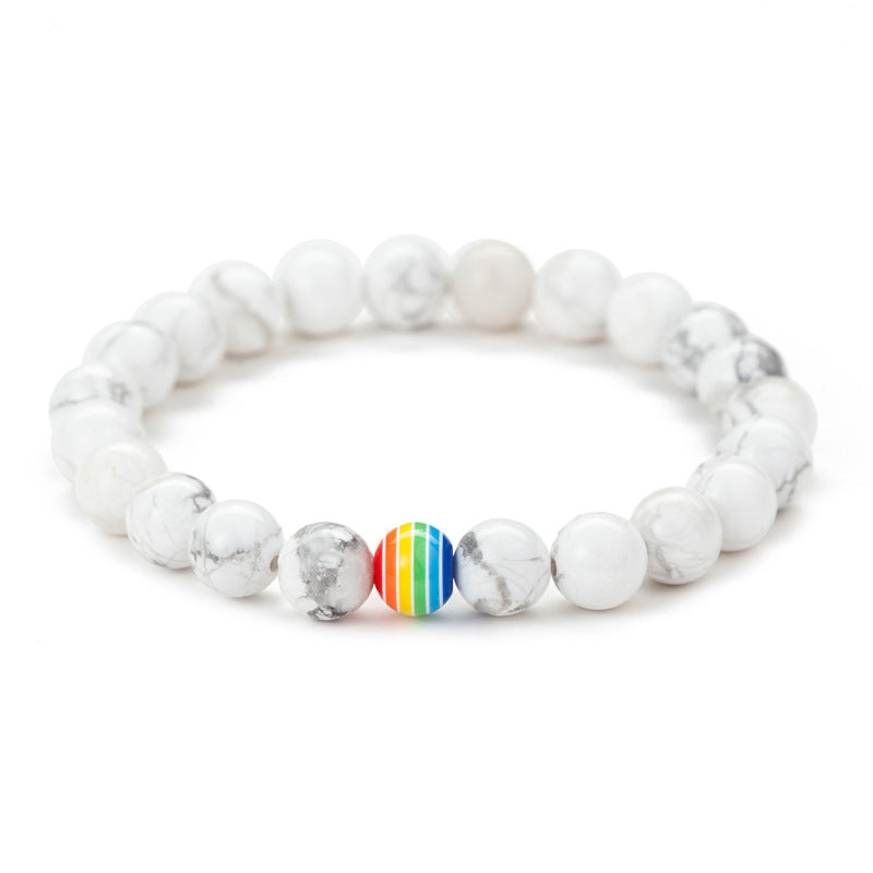 Vibrant Pride Spectrum: Handcrafted LGBT Bracelet with Natural Stone Beads