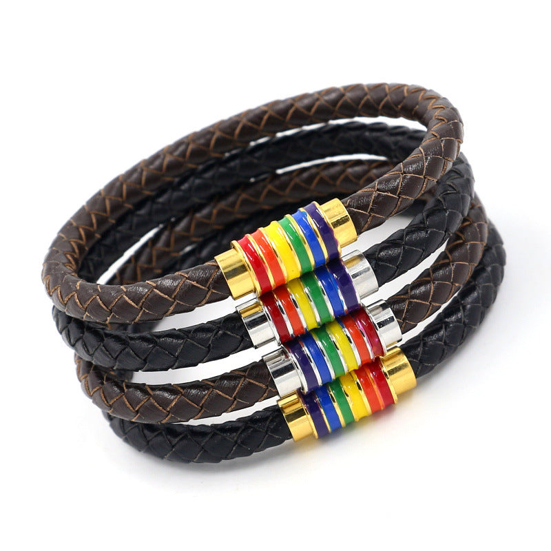 Radiant Rainbow Pride Bracelet: Leather Fabulousness for LGBTQ+ Fashionistas! - Express Your True Colors!