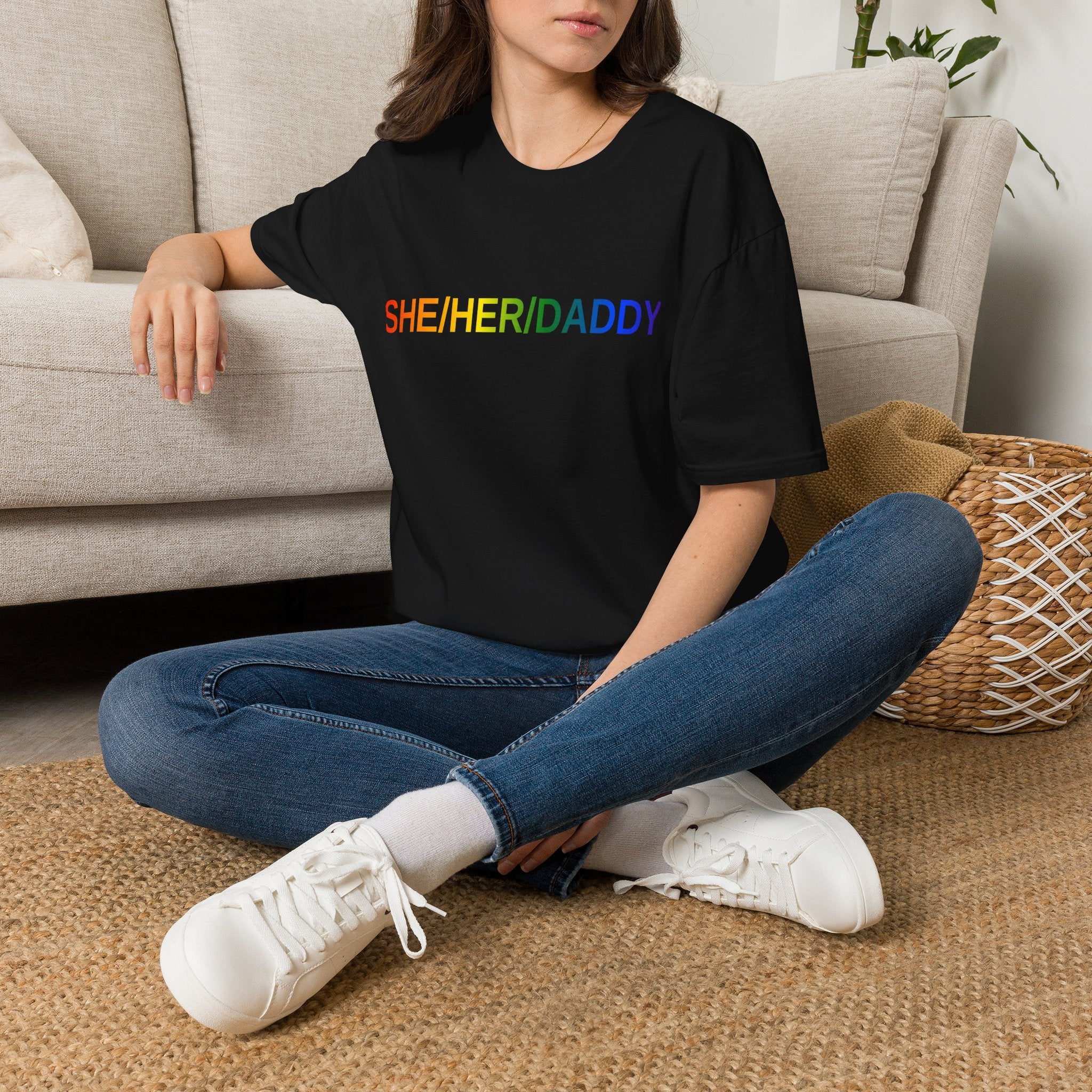 She/Her/Daddy Rainbow T-Shirt — LGBTQ+ Pronoun Pride Tee
