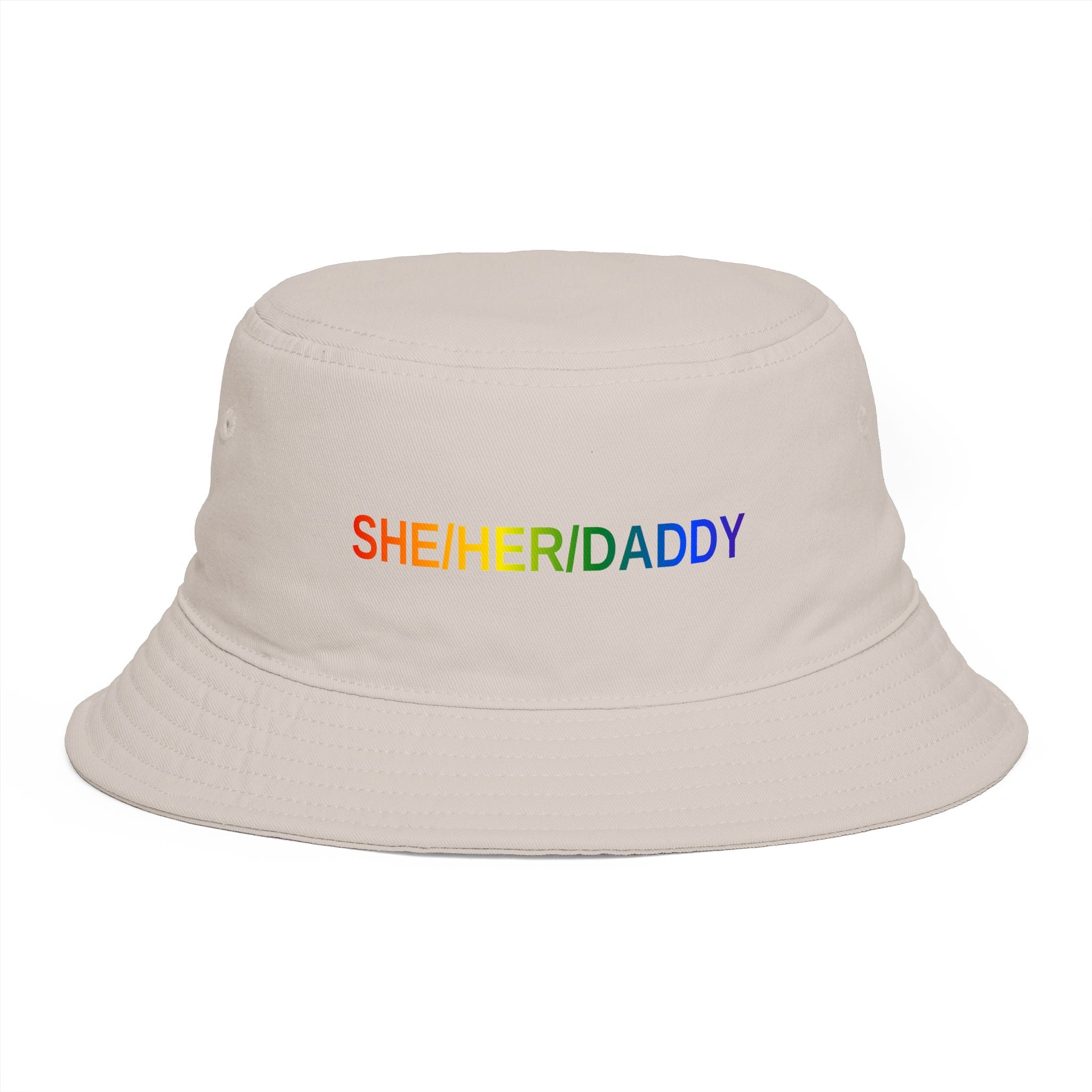 Pronoun Rainbow Bucket Hat — "SHE/HER/DADDY" Embroidered Pride Accessory