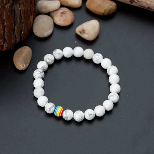Vibrant Pride Spectrum: Handcrafted LGBT Bracelet with Natural Stone Beads