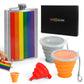 The Pride Colors Rainbow Stainless Steel 9 oz Hip Flask Gift Set for Liquor with 2 Collapsible Silicone Cups & Funnel