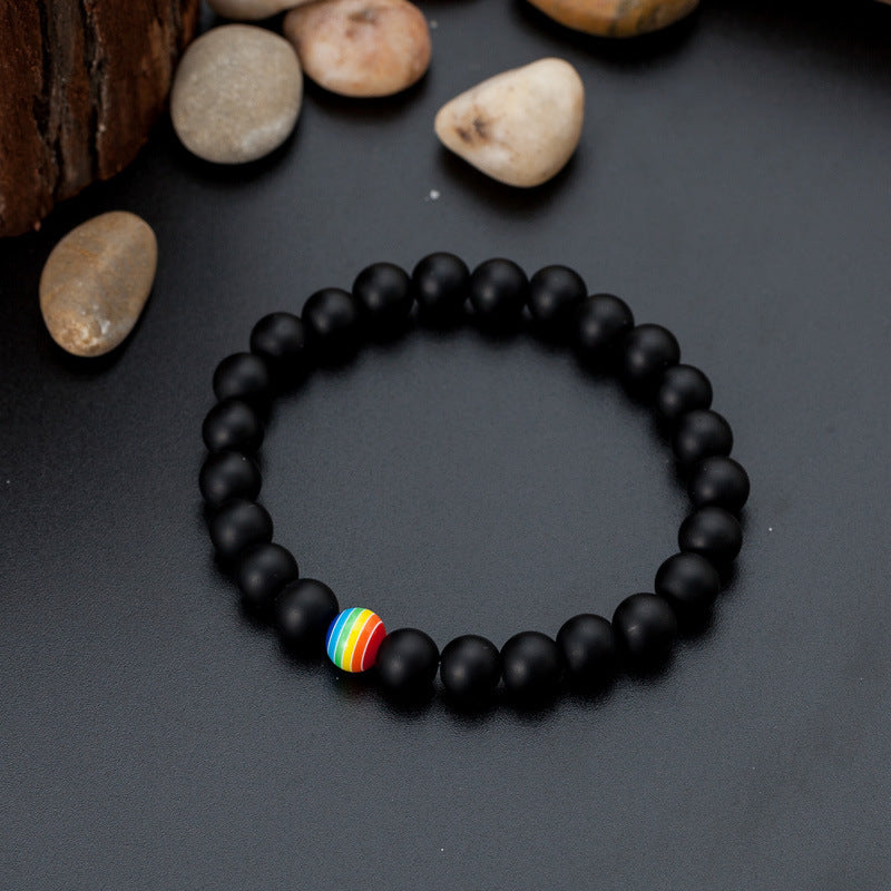 Vibrant Pride Spectrum: Handcrafted LGBT Bracelet with Natural Stone Beads