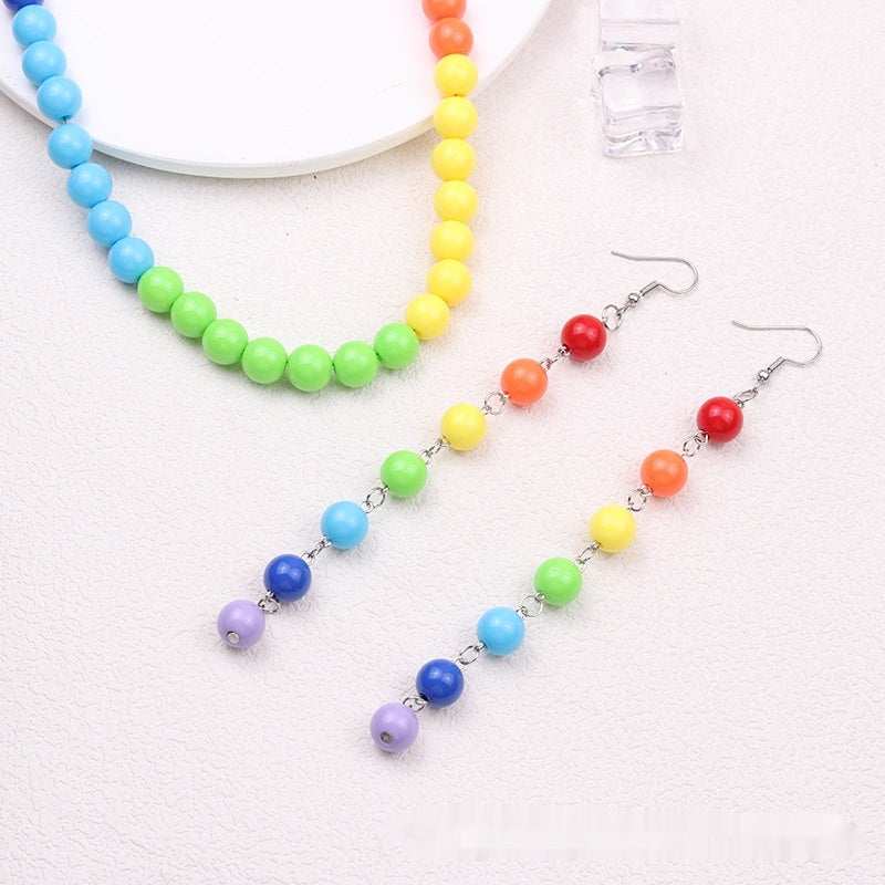 Bold & Bright Rainbow Pride Bead Necklace & Earring Set