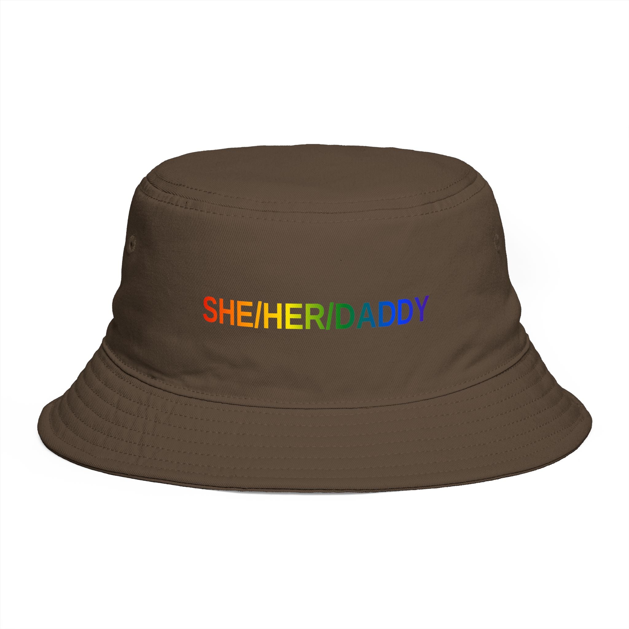Pronoun Rainbow Bucket Hat — "SHE/HER/DADDY" Embroidered Pride Accessory