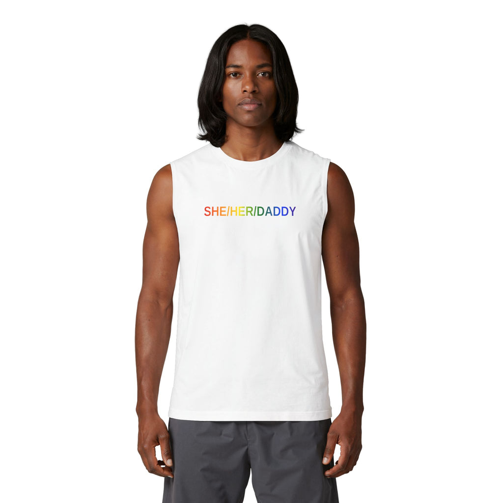 She/Her/Daddy Rainbow Muscle Tank — LGBTQ+ Pride Sleeveless Tee