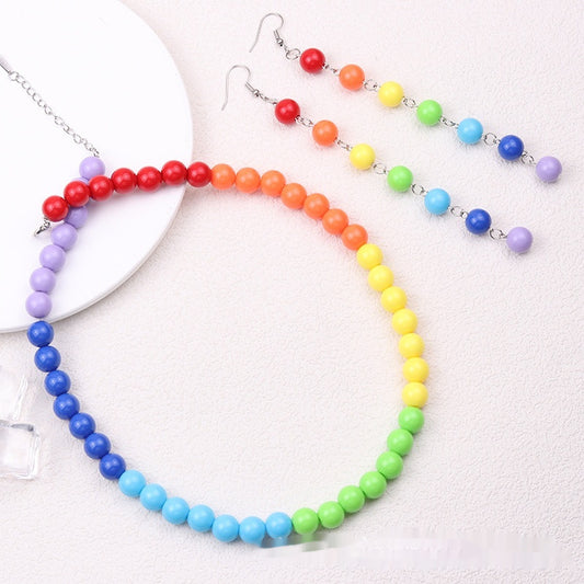 Bold & Bright Rainbow Pride Bead Necklace & Earring Set