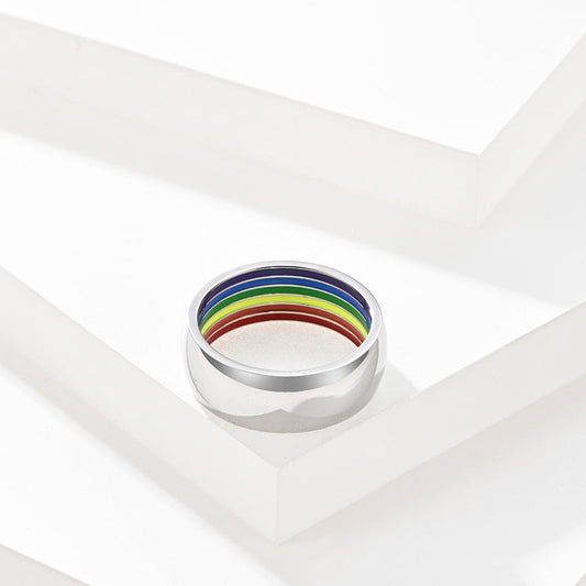 Black, Gold, and Polished Titanium Steel Rainbow Pride Colors Ring (Bonus Offer Product)