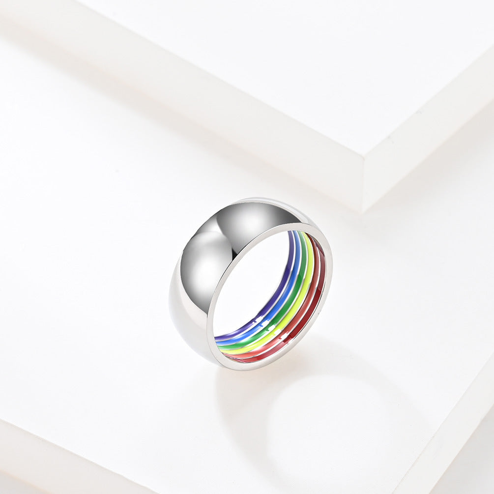 Black, Gold, and Polished Titanium Steel Rainbow Pride Colors Ring (Bonus Offer Product)