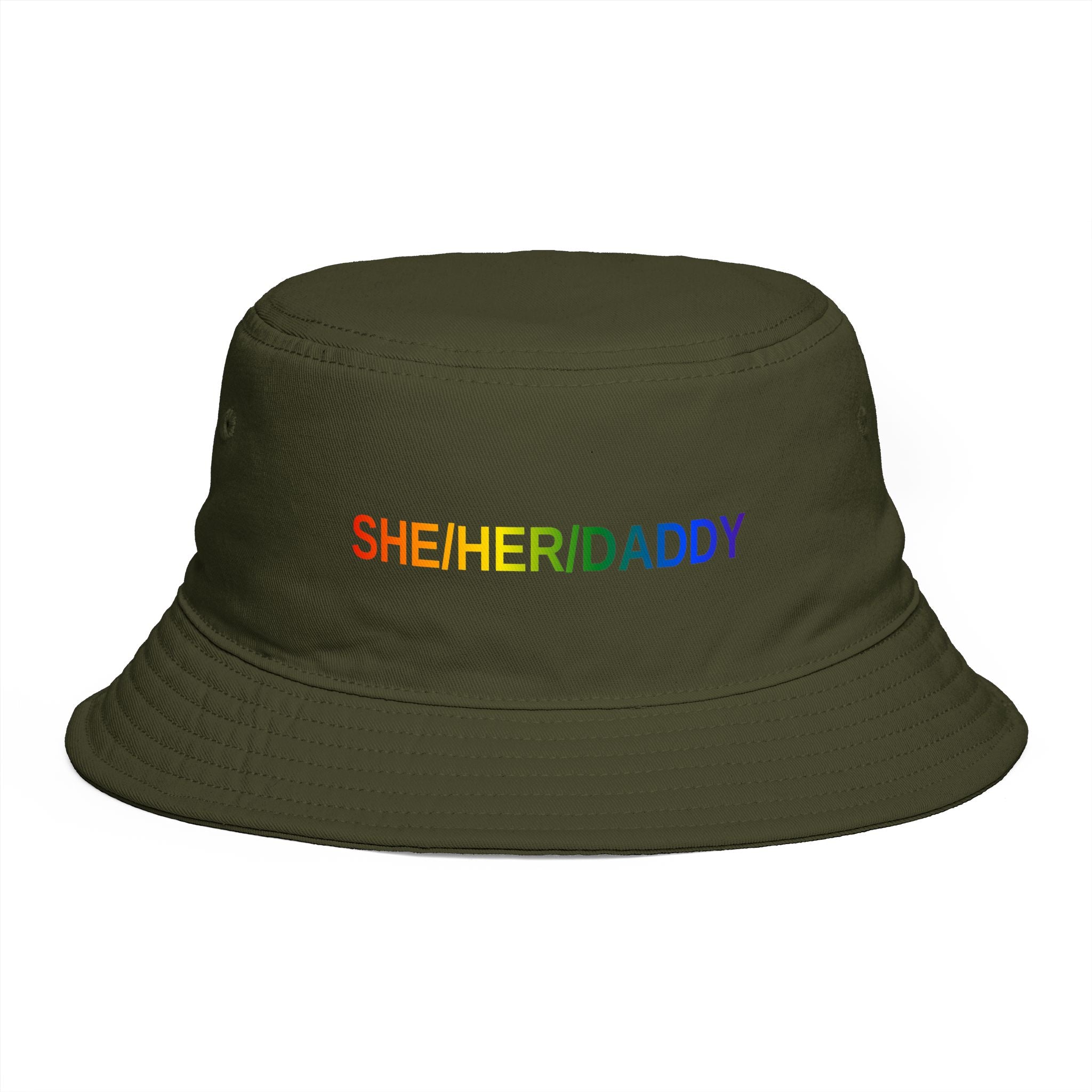 Pronoun Rainbow Bucket Hat — "SHE/HER/DADDY" Embroidered Pride Accessory