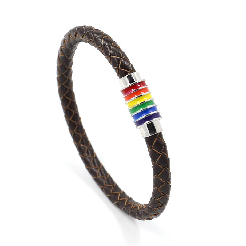Radiant Rainbow Pride Bracelet: Leather Fabulousness for LGBTQ+ Fashionistas! - Express Your True Colors!