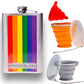 The Pride Colors Rainbow Stainless Steel 9 oz Hip Flask Gift Set for Liquor with 2 Collapsible Silicone Cups & Funnel