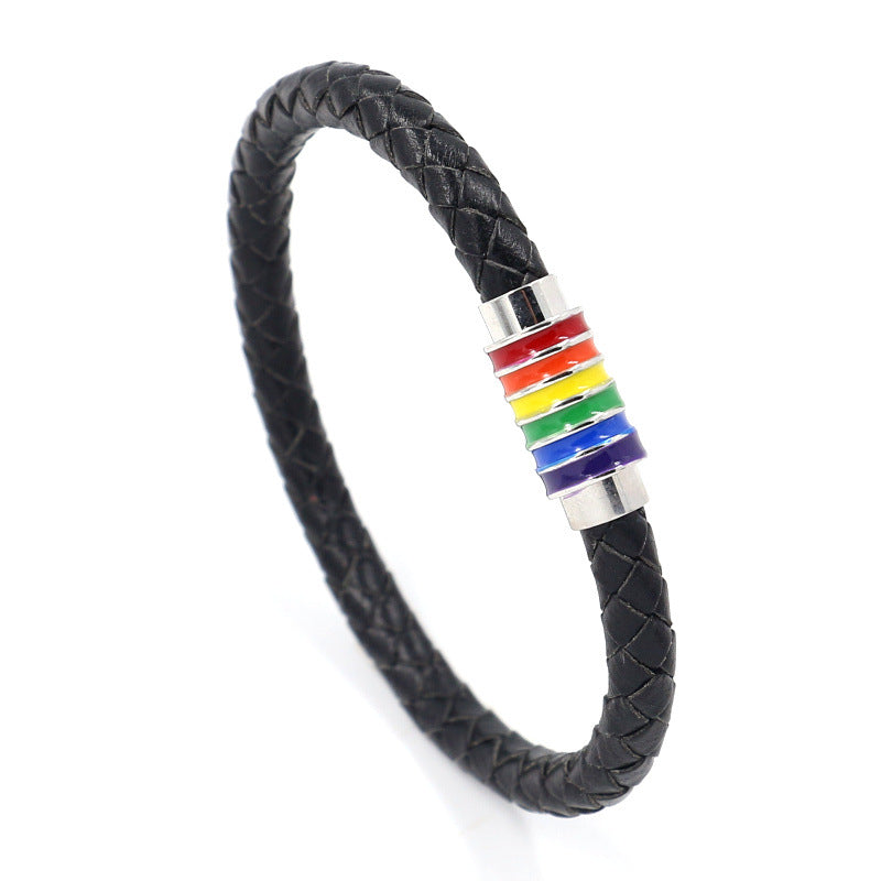 Radiant Rainbow Pride Bracelet: Leather Fabulousness for LGBTQ+ Fashionistas! - Express Your True Colors!