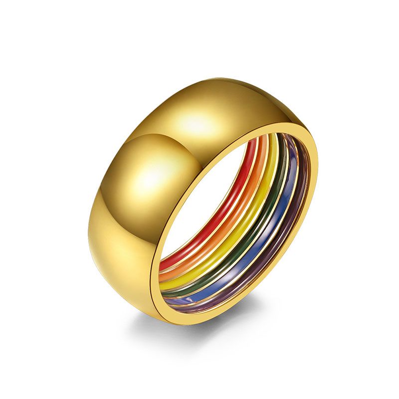 Black, Gold, and Polished Titanium Steel Rainbow Pride Colors Ring (Bonus Offer Product)