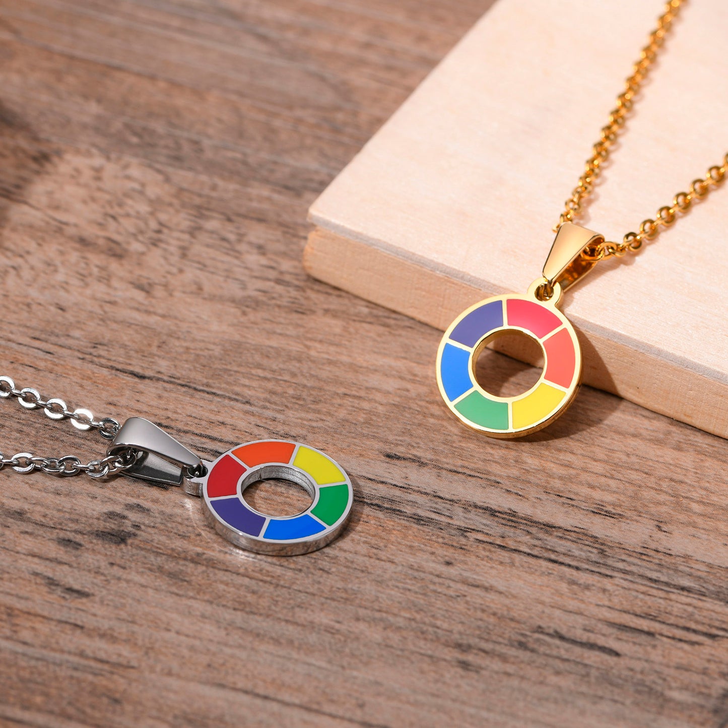 Rainbow Rivets: Bold and Edgy Pride Pendant in Stainless Steel