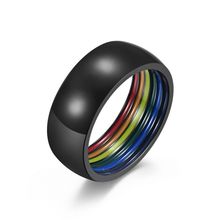 Black, Gold, and Polished Titanium Steel Rainbow Pride Colors Ring