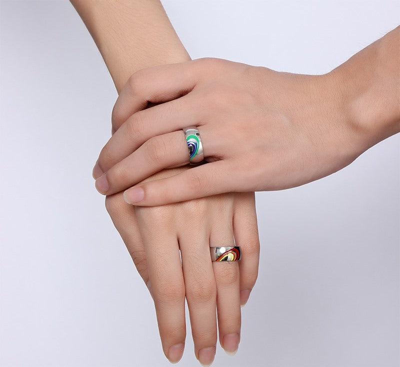 Stainless Steel Rainbow Couples Ring