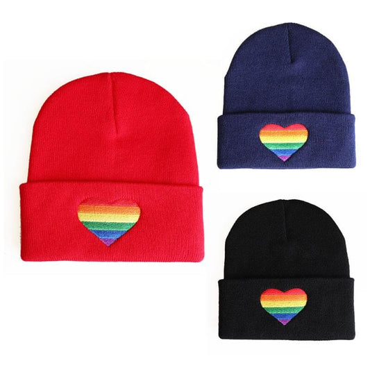 Rainbow Heart Embroidered Knit Hat | Pride Colors Beanie | LGBT+ Merch beanie, hat, hats', winter winter thepridecolors