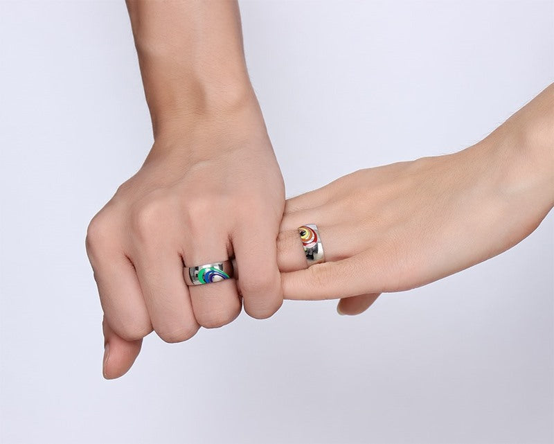 Stainless Steel Rainbow Couples Ring