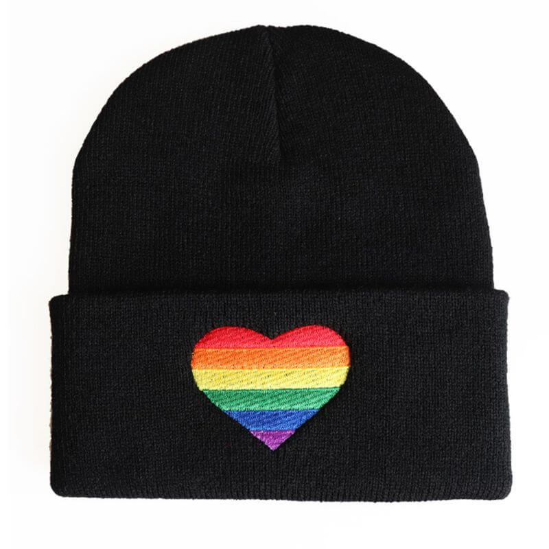 Rainbow Heart Embroidered Knit Hat | Pride Colors Beanie | LGBT+ Merch beanie, hat, hats', winter winter thepridecolors