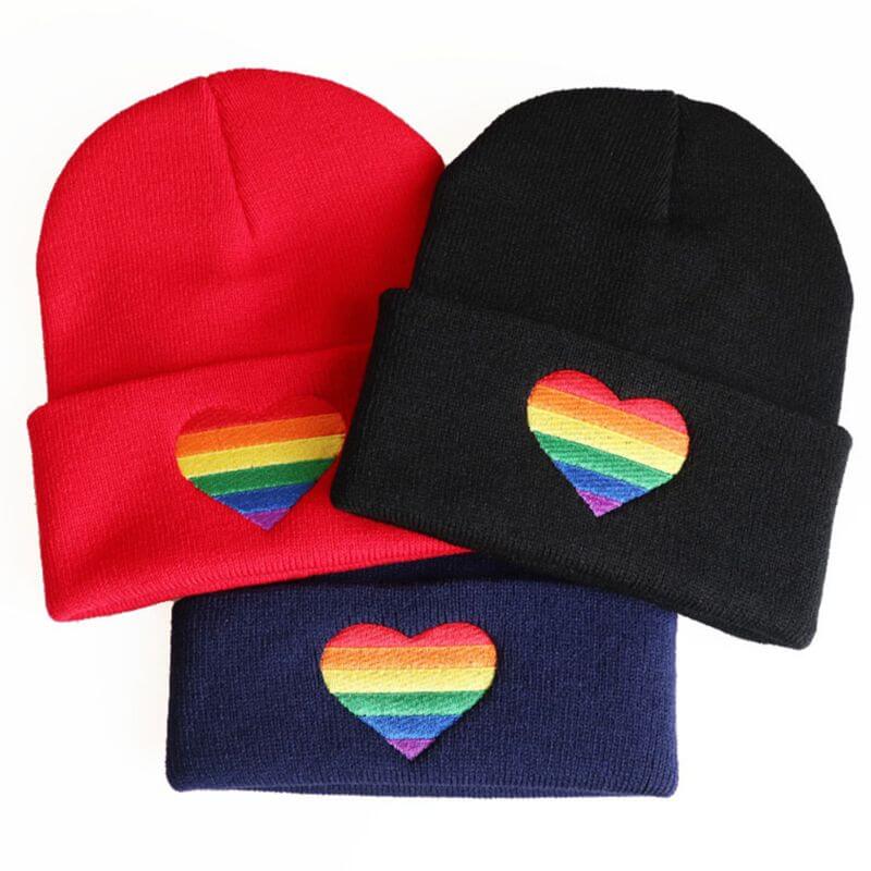 Rainbow Heart Embroidered Knit Hat | Pride Colors Beanie | LGBT+ Merch beanie, hat, hats', winter winter thepridecolors
