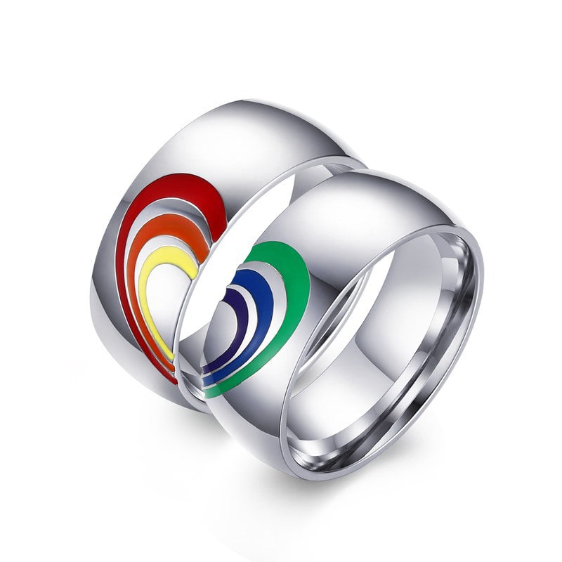 Stainless Steel Rainbow Couples Ring
