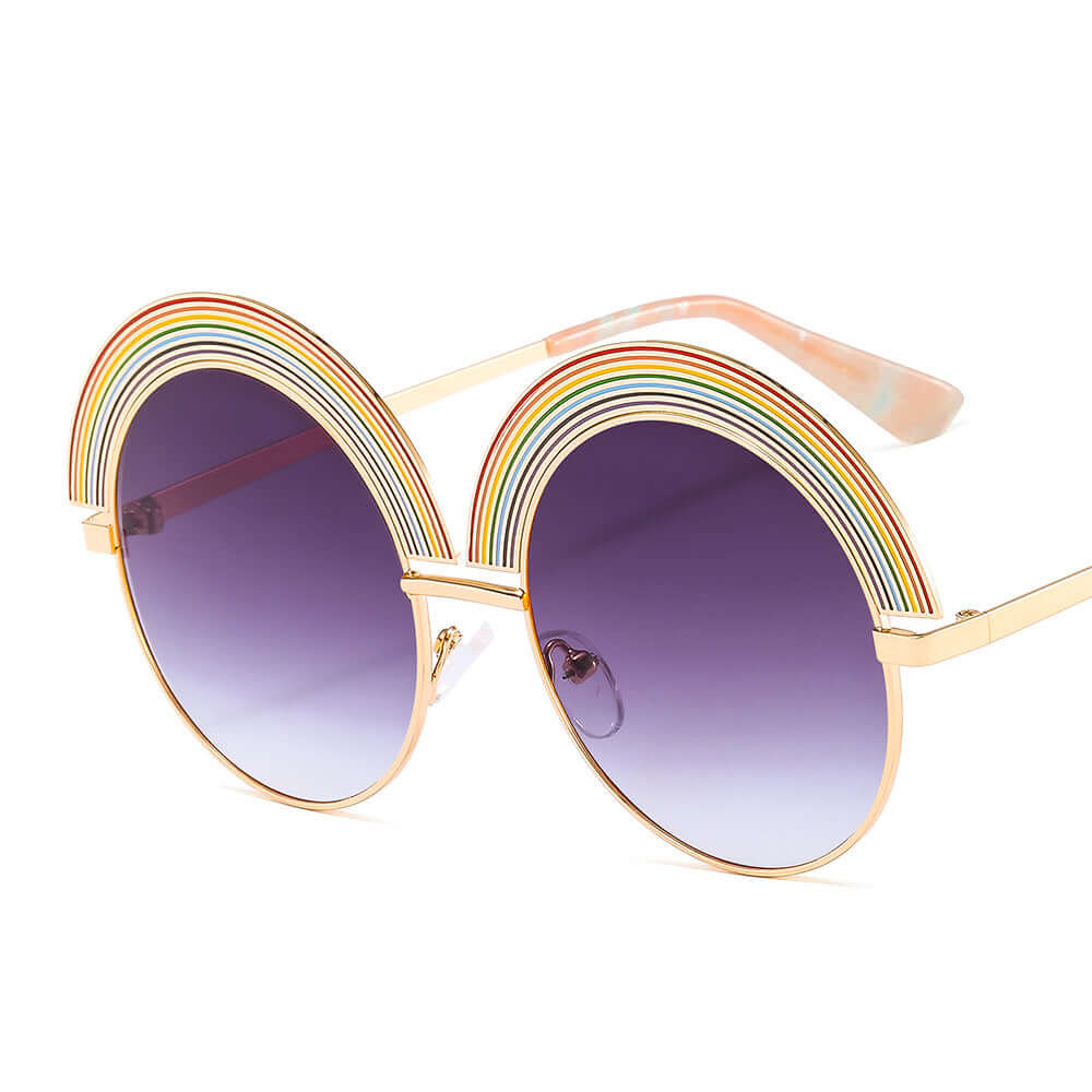 Metal Rainbow Round Frame Sunglasses merch accessories thepridecolors