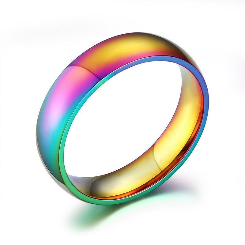 Black, Gold, and Polished Titanium Steel Rainbow Pride Colors Ring