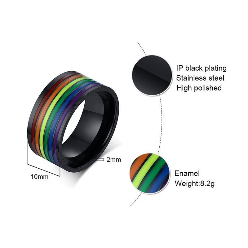 Pride colors on Black stainless steel ring