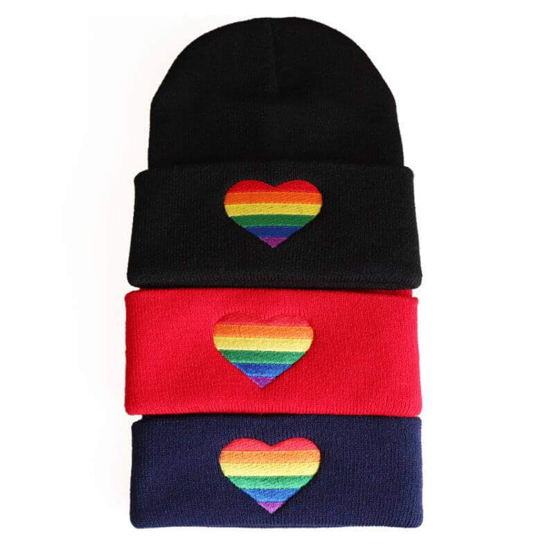 Rainbow Heart Embroidered Knit Hat | Pride Colors Beanie | LGBT+ Merch beanie, hat, hats', winter winter thepridecolors