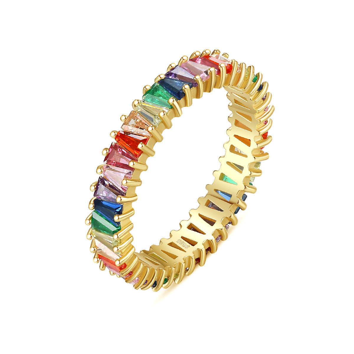 18k Gold European Beauty Ring with Retro Rainbow Gemstones