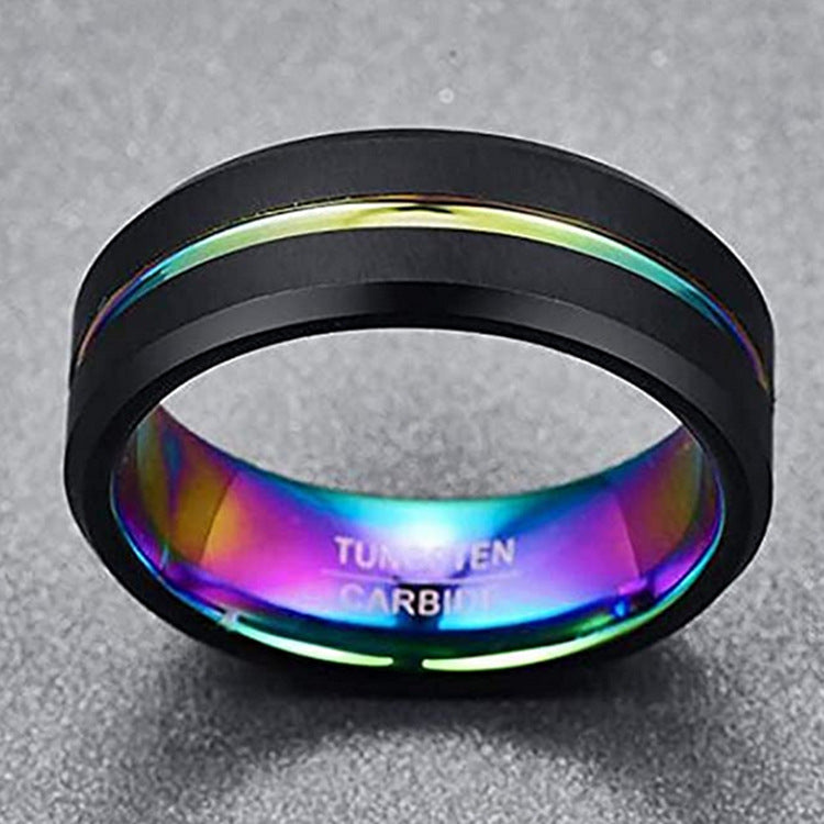 Two-tone Tungsten Steel Ring 8mm Wide with Rainbow Gradient Middle Groove - ThePrideColors