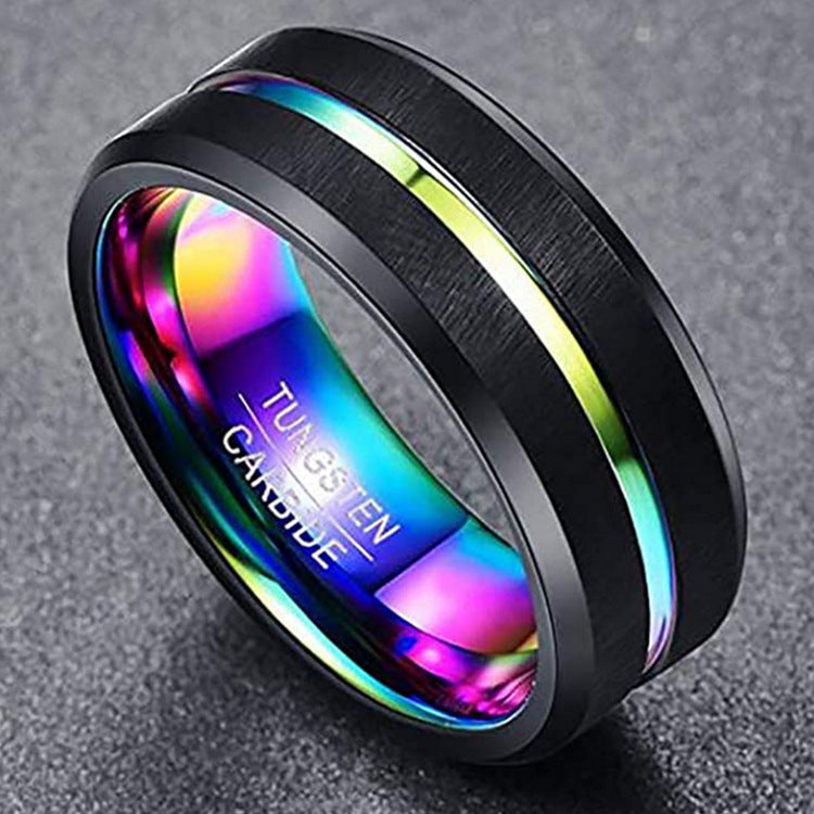 Two-tone Tungsten Steel Ring 8mm Wide with Rainbow Gradient Middle Groove - ThePrideColors