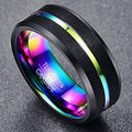Two-tone Tungsten Steel Ring 8mm Wide with Rainbow Gradient Middle Groove - ThePrideColors