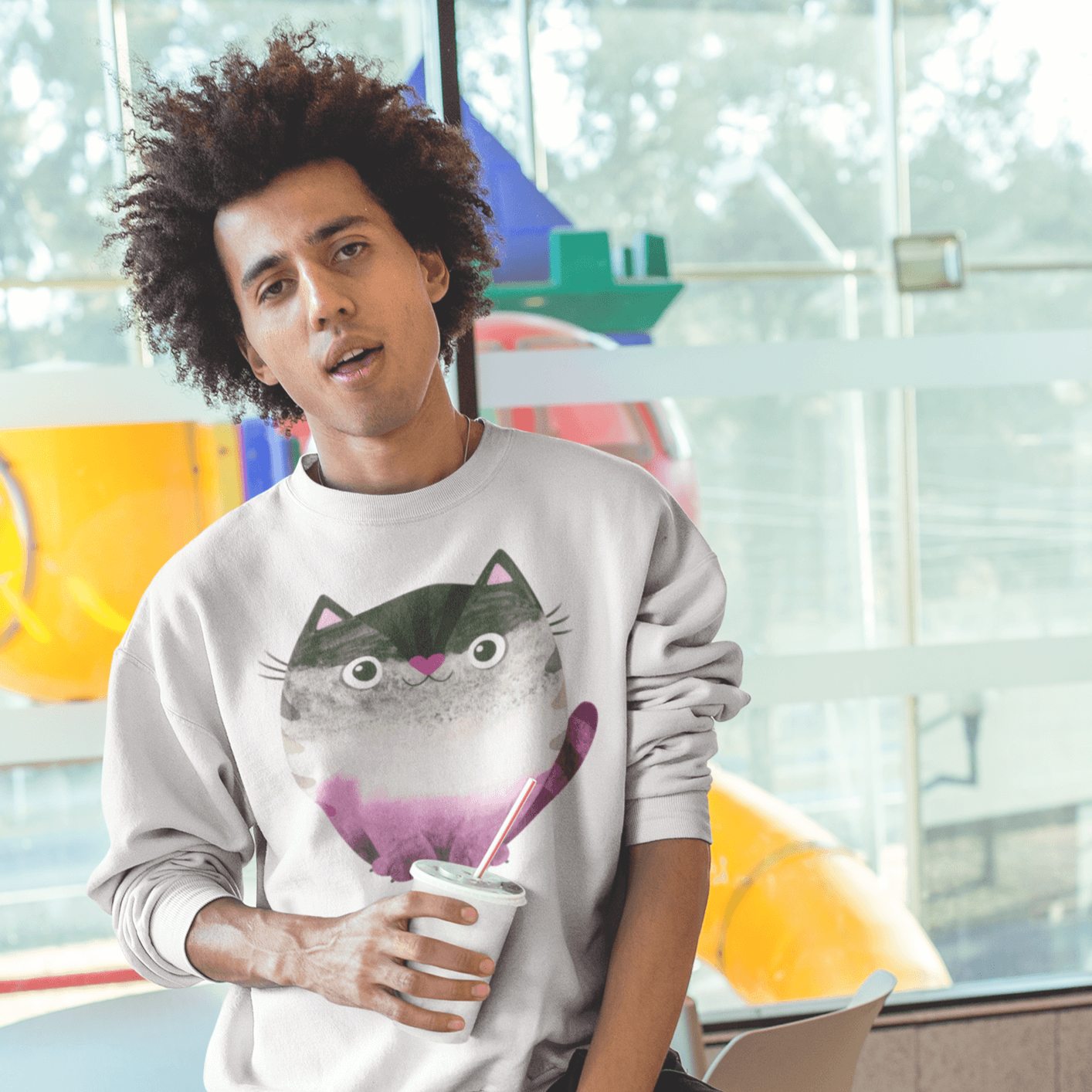 Asexual Cat Sweatshirt | LGBT+ Merch | Unisex - Subtle Asexual Pride Sweatshirt