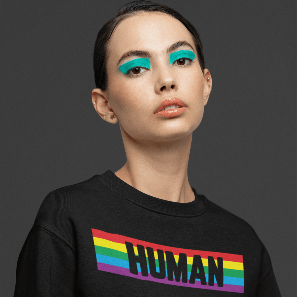 Human | LGBT+ Merch | Unisex Sweatshirt sweat, sweatshirt Sweatshirts thepridecolors